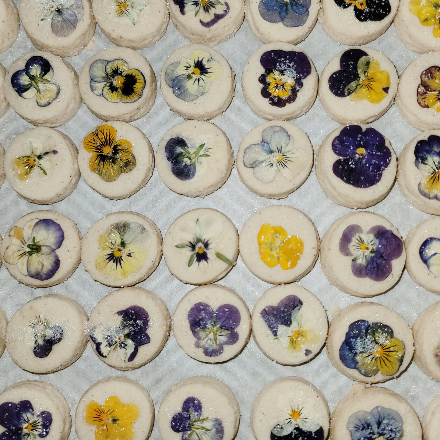 24 Count Vanilla Edible Pansy Topped Cookies | Vanilla Cookies | Artisanal Gift