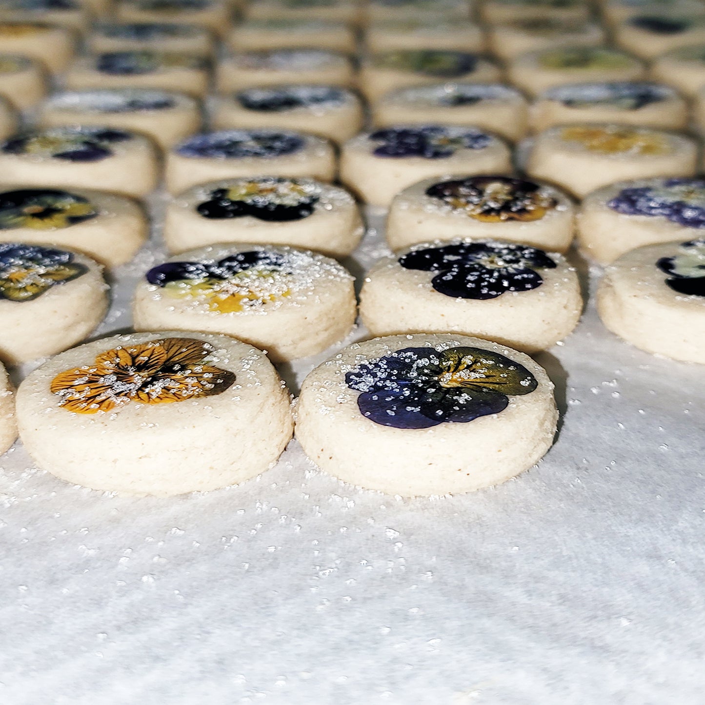 24 Count Ginger Edible Pansy Topped Cookies | Ginger Cookies | Artisanal Gift